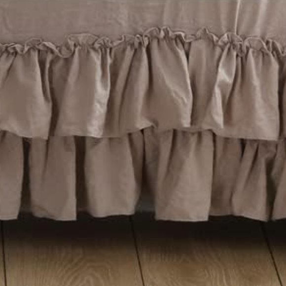 Ecru King Size Bed Comforter Set Taupe Shabby Chic Ruffle Bedding Stone Washed - Picture 6 of 10